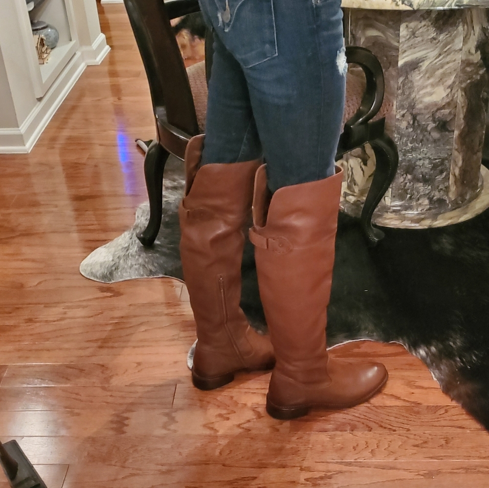 Frye Shirley Over the Knee Brown Leather Boots - Picture 4 of 8
